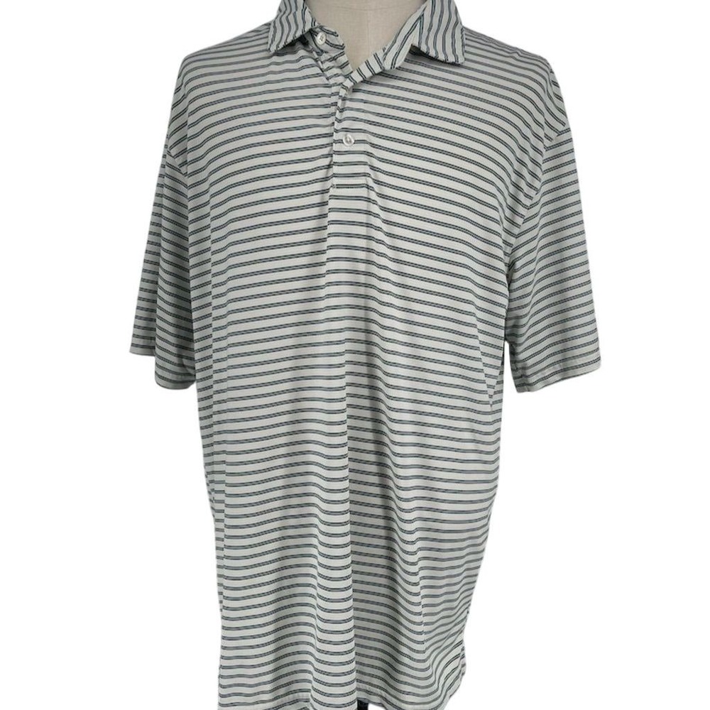 Onward Reserve Men's 2X Ivory Green Striped Performance Polo Shirt Golf